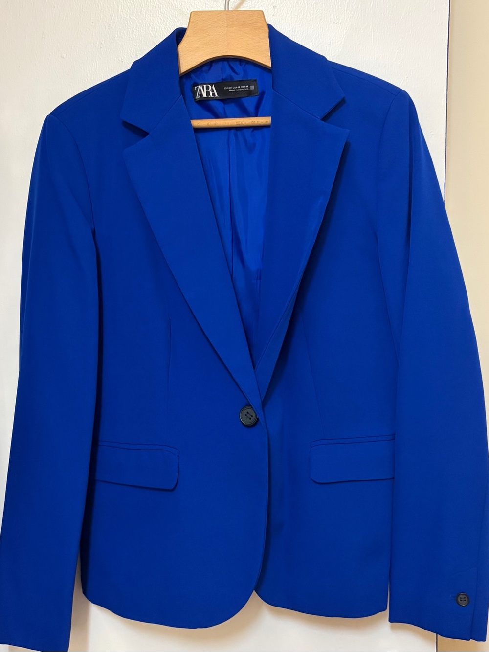 Zara Cobalt Blue Single-Button Stretchy Blazer Women's Size 40 (US 8)